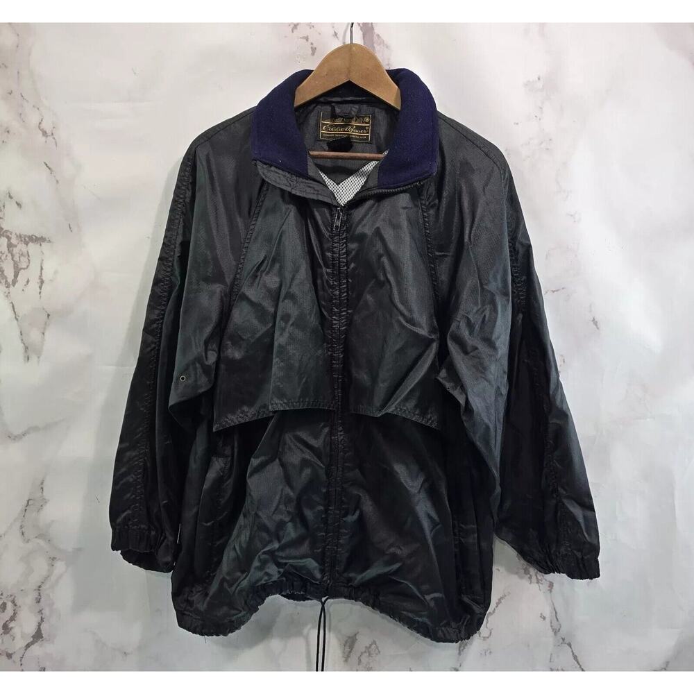 Vintage Eddie Bauer Jacket Mens Small Black Blue Coat Windbreaker 90s Anorak